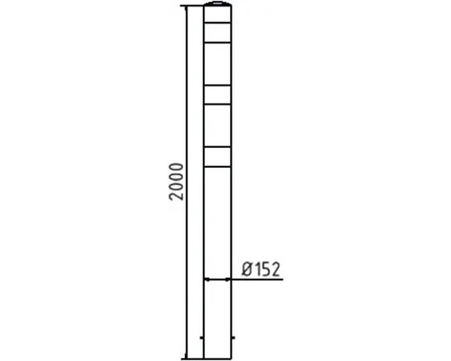 Technische tekening van een verkeerspaal met de afmetingen 2000 millimeter hoogte en 152 millimeter diameter