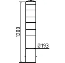Technische tekening van een paal met de afmetingen 1200 millimeter hoogte en 193 millimeter diameter.