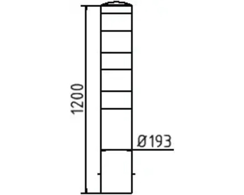 Technische tekening van een paal met de afmetingen 1200 millimeter hoogte en 193 millimeter diameter.