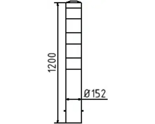 Technische tekening van een afzetpaal met de afmetingen 1200 mm hoogte en 152 mm diameter