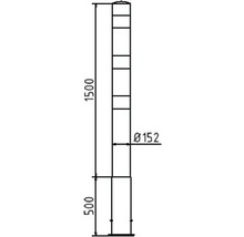 Technische tekening van een paal met de afmetingen 1500 millimeter hoog en 152 millimeter diameter.