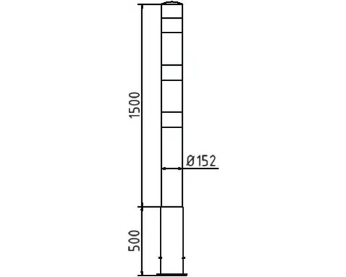 Technische tekening van een paal met de afmetingen 1500 millimeter hoog en 152 millimeter diameter.