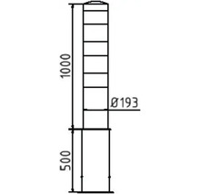 Technische tekening van een paal met afmetingen van 1000 mm hoogte en 193 mm diameter