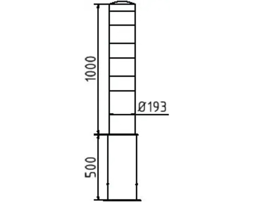 Technische tekening van een paal met afmetingen van 1000 mm hoogte en 193 mm diameter