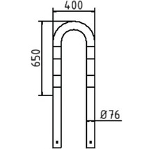 Technische tekening van een U-beugel met de afmetingen 400 en 650 millimeter en een diameter van 76 millimeter.