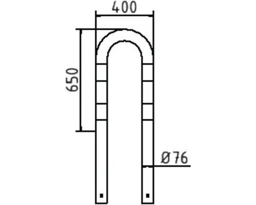 Technische tekening van een U-beugel met de afmetingen 400 en 650 millimeter en een diameter van 76 millimeter.