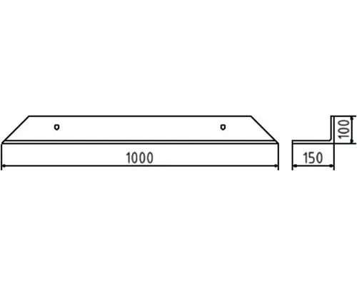 Technische tekening van een muurafdekking met de afmetingen 1000 x 150 x 100 millimeter