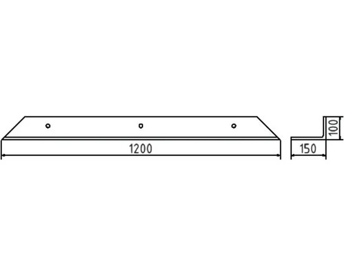 Technische tekening van een constructieonderdeel met de afmetingen 1200 x 150 x 100 millimeter.