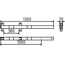 Technische tekening met maatvoering: lengte 1300 mm, afstand 380 mm, lengte 1000 mm, breedte 70 mm