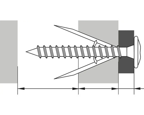 Tekening van een gipsplaatplug met schroef.