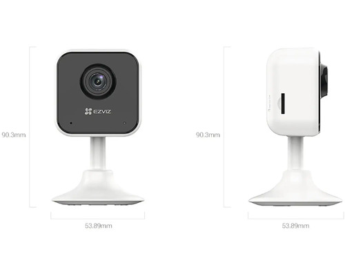 EZVIZ Logo, bewakingscamera met de afmetingen 90,3 mm hoog en 53,89 mm breed