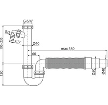 Technische tekening van een sifon met afmetingen