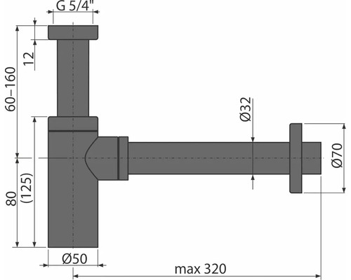 Schets van een sifon met maatvoering