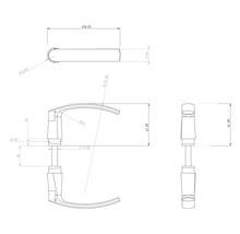 Technische tekening van een deurklink met afmetingen