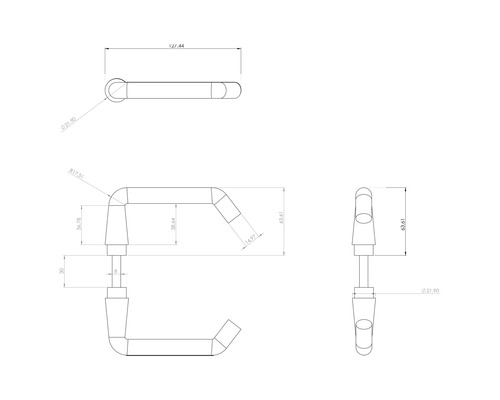 Technische tekening van een handdoekhouder met afmetingen