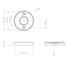 Technische tekening van een ronde rozet met maataanduidingen