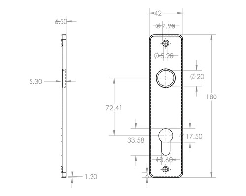 Technische tekening van een deurschildafmeting
