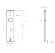 Technische tekening van een deurbeslag met maatvoering
