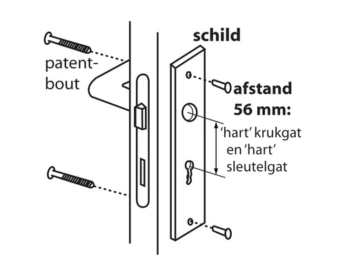 Technische tekening van een deurbeslag met afmetingen
