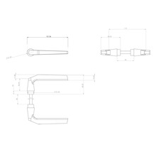 Technische tekening van een deurklink met maataanduidingen