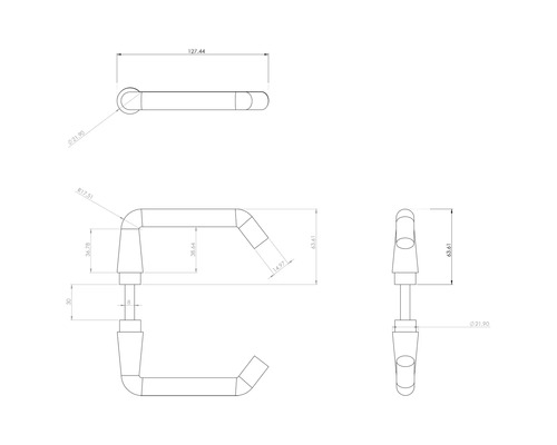 Technische tekening van een handdoekhouder met afmetingen