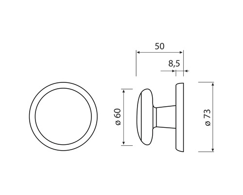 Technische tekening van een meubelknop met maatvoering