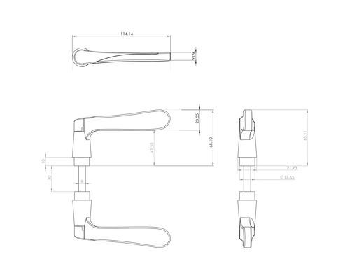Technische tekening van een deurkruk met afmetingen