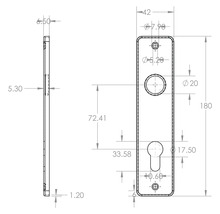 Technische tekening van een deurschildafmeting
