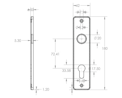 Technische tekening van een deurschildafmeting