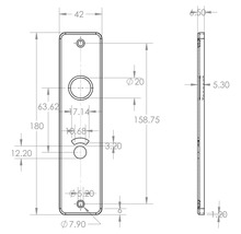 Technische tekening van een deurbeslag met maatvoering