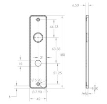 Technische tekening van een sleutelrozet met maataanduidingen