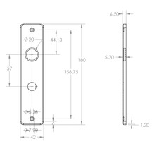 Technische tekening van een deurschild met afmetingen