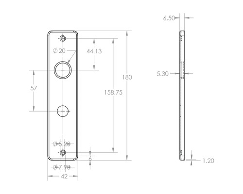 Technische tekening van een deurschild met afmetingen