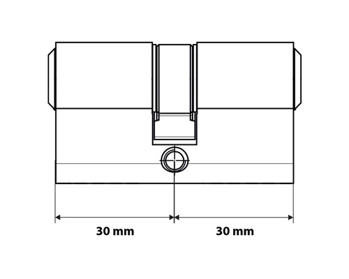 Tekening van een cilinderslot met afmeting 30 mm.