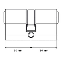 Afbeelding van een cilinderslot met de afmetingen 30 mm plus 30 mm.