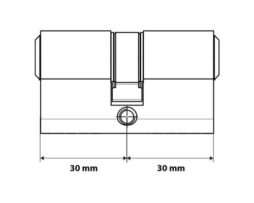 Afbeelding van een cilinderslot met de afmetingen 30 mm plus 30 mm.