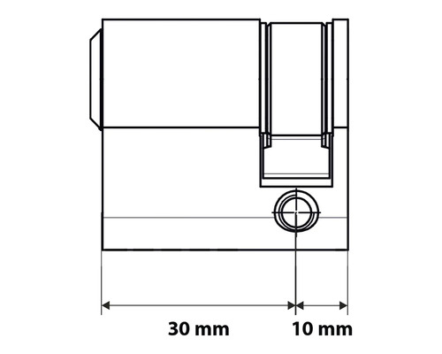 Technische tekening van een scharnier met de afmetingen 30 mm en 10 mm.