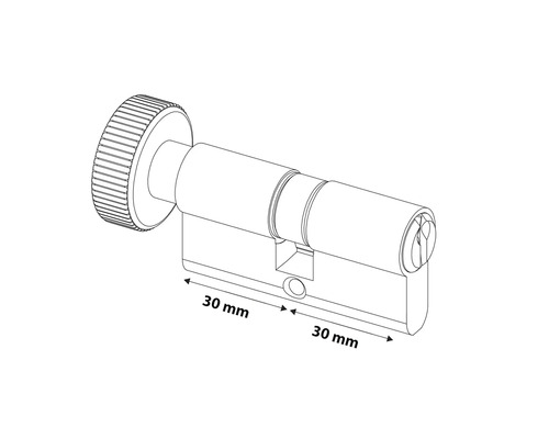 Cilinderslot met draaiknop en afmetingen 30 mm