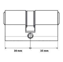 Technische tekening van een cilinderslot met de afmetingen 30 mm en 35 mm