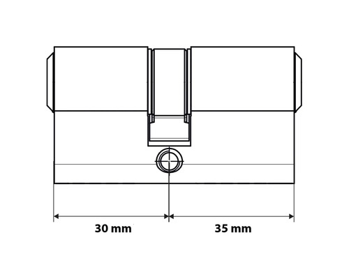 Technische tekening van een cilinderslot met de afmetingen 30 mm en 35 mm