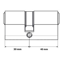 Schets van een profielcilinder met afmetingen 30 mm en 40 mm