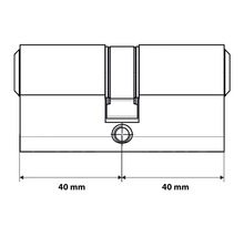 Tekening van een cilinderslot met de afmetingen 40 mm en 40 mm