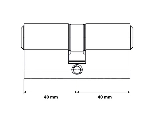 Tekening van een cilinderslot met de afmetingen 40 mm en 40 mm