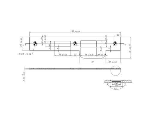 Technische tekening van een sluitplaat met afmetingen