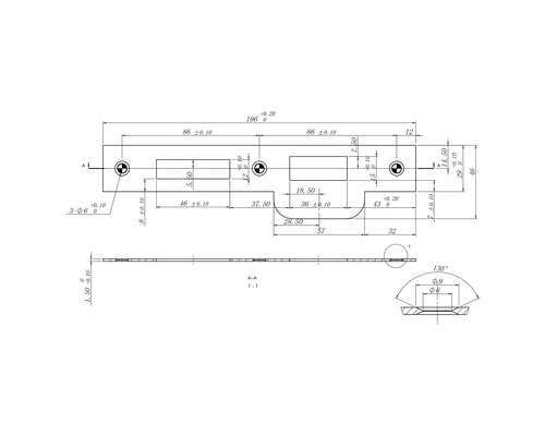 Technische tekening van een beslag met maatvoering