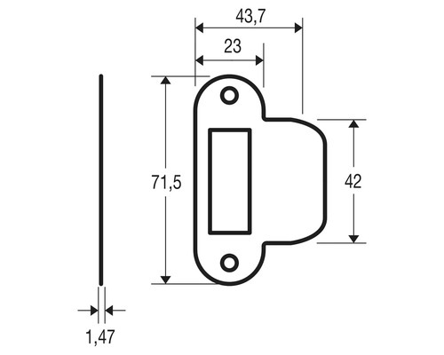 Technische tekening van een sluitplaat met afmetingen