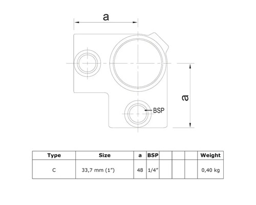 Technische tekening van product type C met maataanduidingen