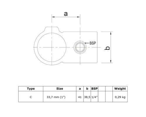 Technische tekening van type C met afmetingen 33,7 mm