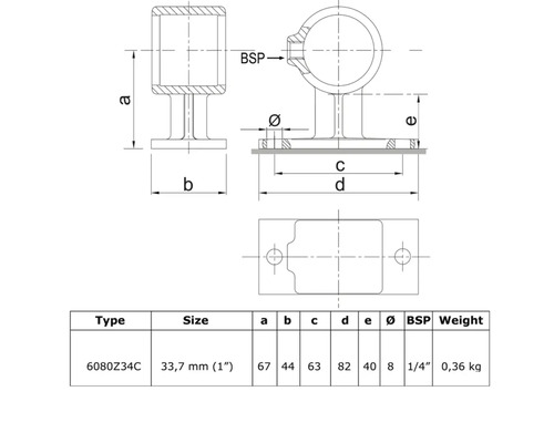 Technische tekening van een buisdrager met maatvoering