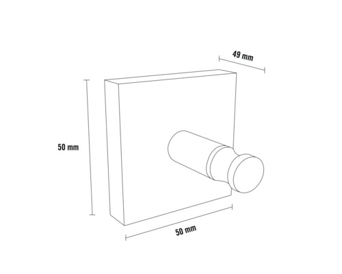 Omtrek van een wandkapstok met afmetingen van 50 bij 50 bij 49 millimeter